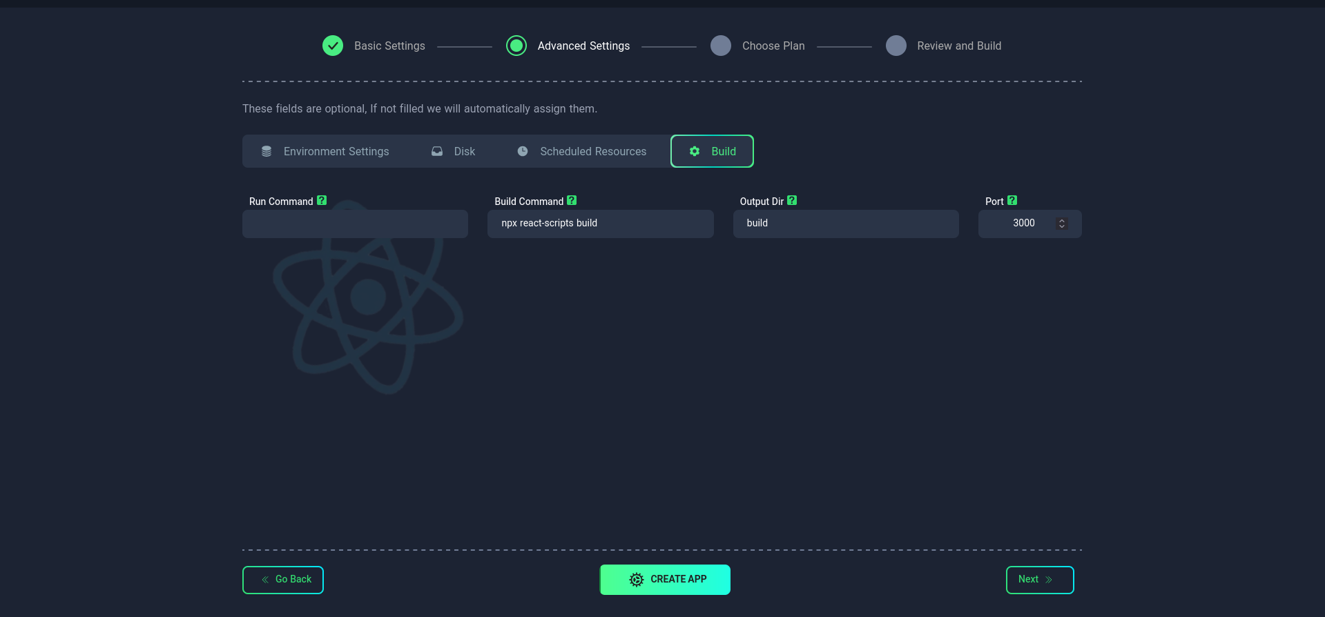 Advanced React Settings